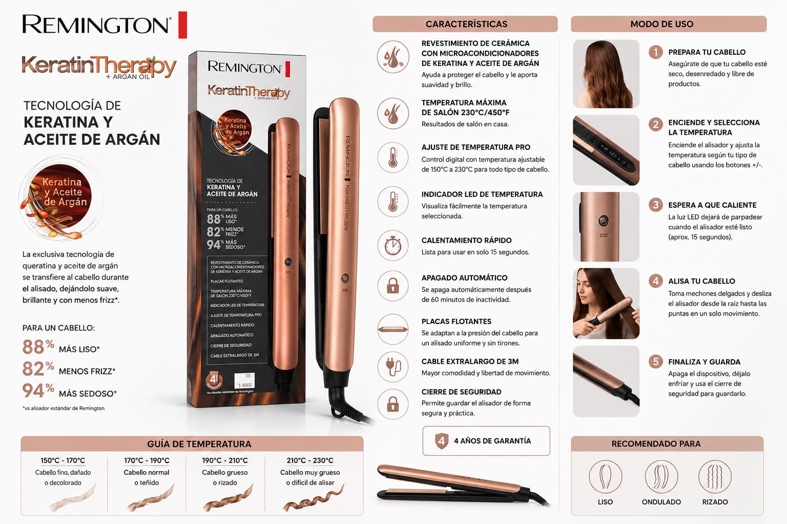 Plancha de Cabello Remington Keratin Therapy y Aceite de Argán - Digital - Image 2