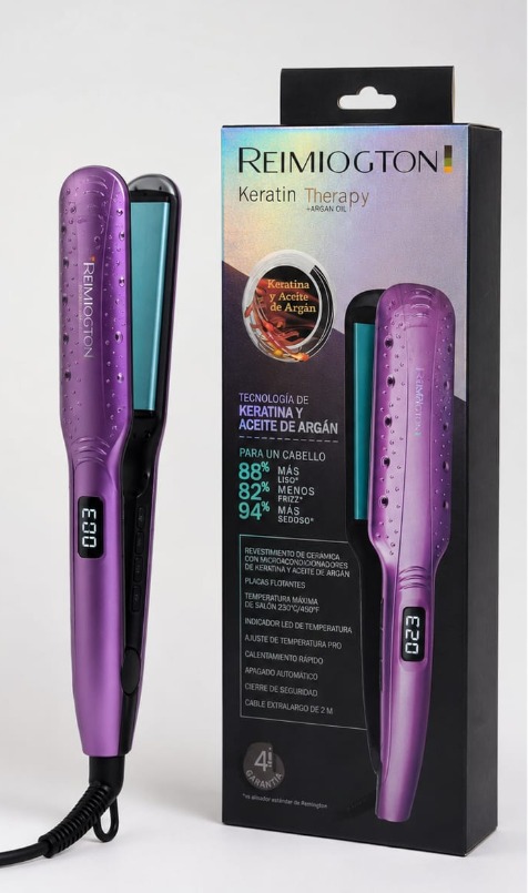 Plancha Reimiogton Keratin Therapy + Aceite de Argán - Edición Morada