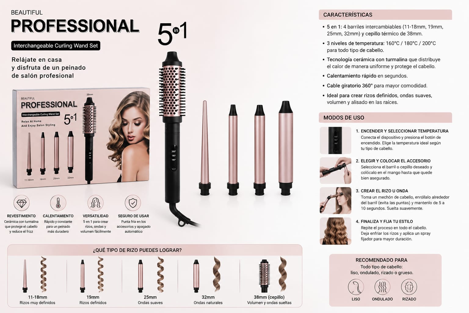 Kit Rizador de Cabello Profesional 5 en 1 - Intercambiable - Image 2