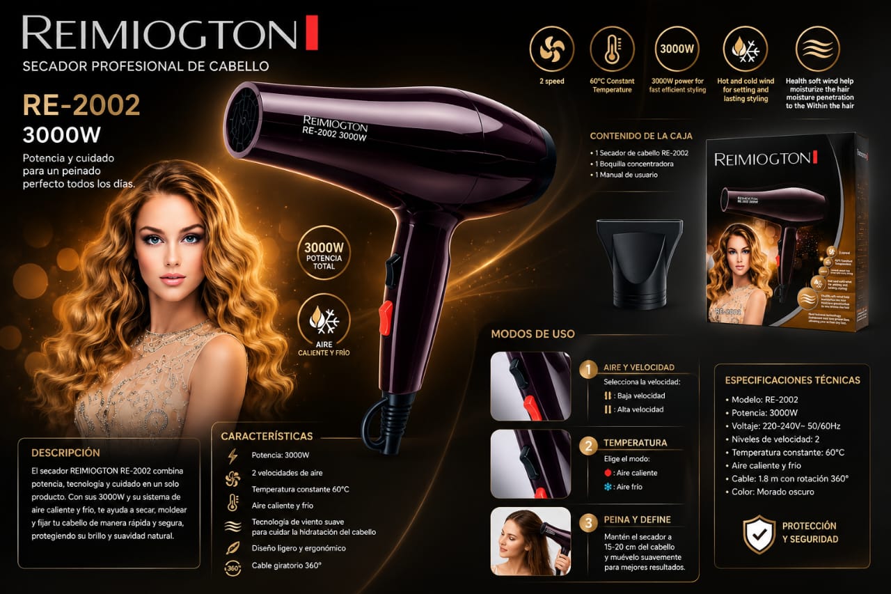 Secador Profesional Reimiogton RE-2002 - 3000W - Image 3